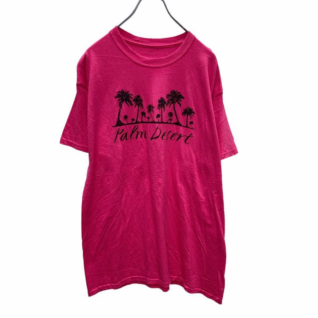 半袖 プリント Tシャツ XL～ ピンク ブラック ヤシの木 シルエット ビッグサイズ 古着卸 アメリカ仕入 a505-5426_画像1