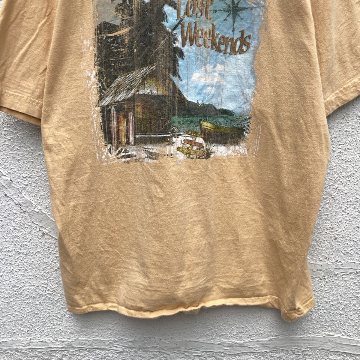 COVINGTON 半袖 プリント Tシャツ XL くすみカラー イエロー ビーチ ビッグサイズ 古着卸 アメリカ仕入 a505-5322_画像9