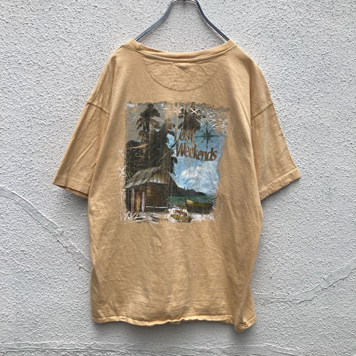 COVINGTON 半袖 プリント Tシャツ XL くすみカラー イエロー ビーチ ビッグサイズ 古着卸 アメリカ仕入 a505-5322_画像7