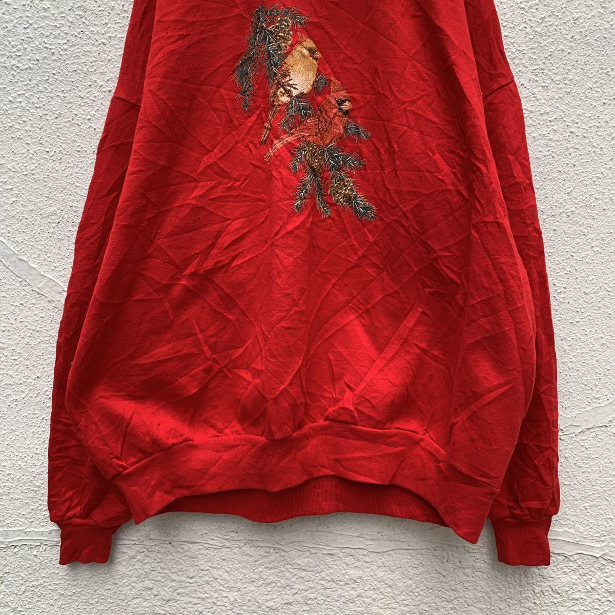 MORNING SUN レイヤードネック スウェット トレーナー ウィメンズ 3XL～ レッド プリント レトロ 80s 90s 古着卸 アメリカ仕入れ a405-5110_画像3