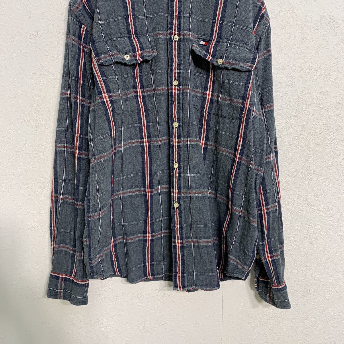 TOMMY HILFIGER 長袖 チェックシャツ ウィメンズ XL グレー レッド ネイビー トミーヒルフィガー 古着卸 アメリカ仕入れ a405-6004_画像3