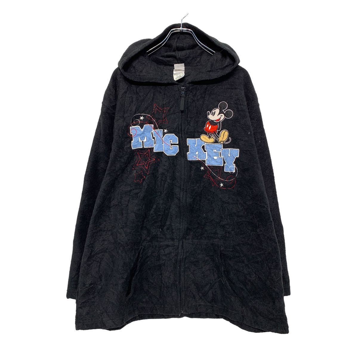 Disney フリース ジップアップ フーディー 2XL ブラック ディズニー ミッキー キャラクター 古着卸 アメリカ仕入 a505-6235_画像1