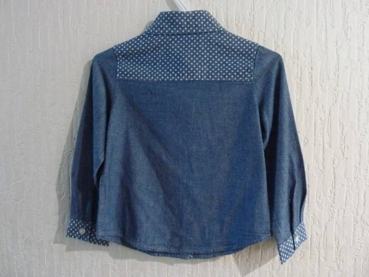 *SALE special price * stylish pretty * Denim manner light ground long sleeve shirt [ polka dot pattern ]* cotton 100%[ comfortable eminent ]* Kids ( woman .) size 110* new goods unused tag attaching *
