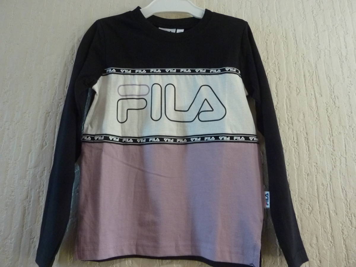 ★FILA☆フィラ BIGロゴ キッズTシャツ【FILAライン付】黒＆白＆薄紫★綿100％着心地抜群★キッズサイズ120(男女兼用)★新品未使用タグ付★_画像6