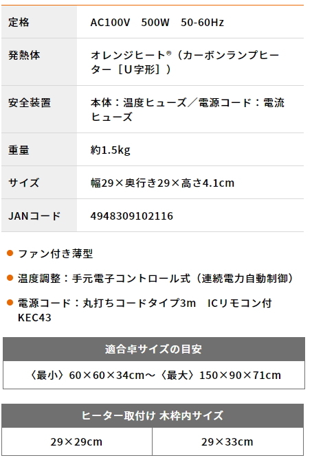 メトロ：コタツ用取替えヒーター/MCU-501EC-KA