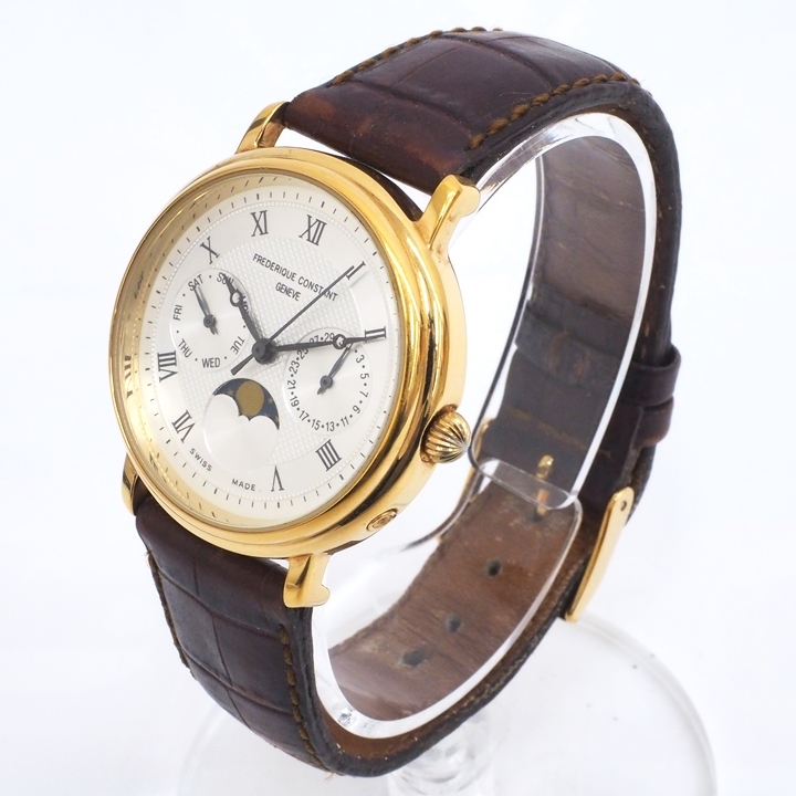 A23-1243　FREDERIQUE CONSTANT フレデリックコンスタント DEPOSE ムーンフェイズ デイデイト メンズ腕時計 クォーツ レザーベルト 稼働品_画像3