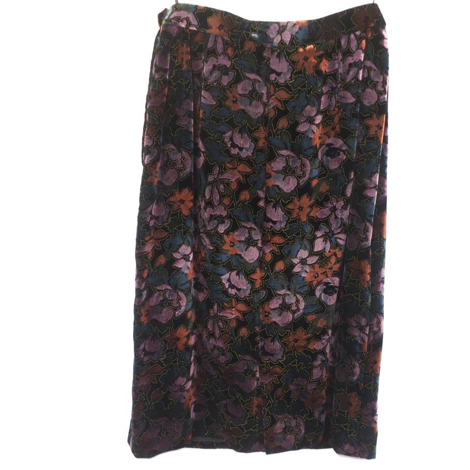 昭和ビンテージ オートクチュール スカート 高級仕立てのカラフルな花柄のスカートと黒のスカート 花柄スカート ウエスト72cm FKS505_画像2