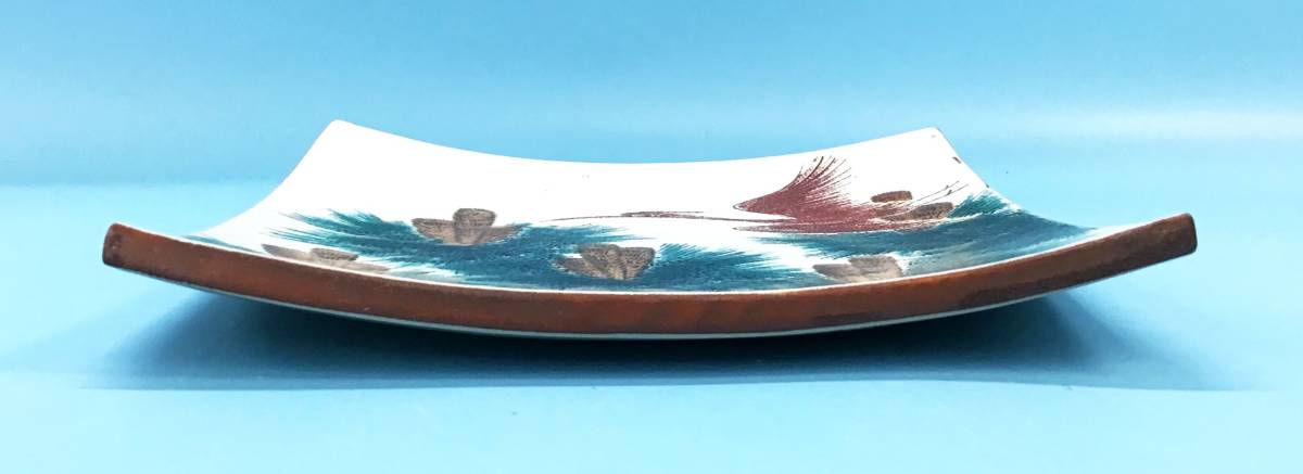 九谷焼 浅蔵五十吉 飾皿 釉彩 約18cm 松 朱鷺 鳥 松 色絵 共箱 陶歴 皿
