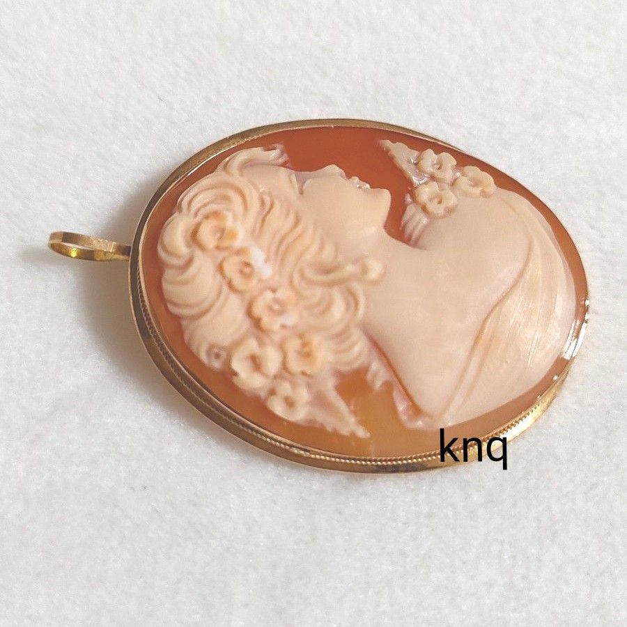 シェルカメオ ブローチ 18金 k18 750 イタリア 女性 横顔 シェルカメオ ブローチ 18金 k18 750 イタリア 女性 横顔