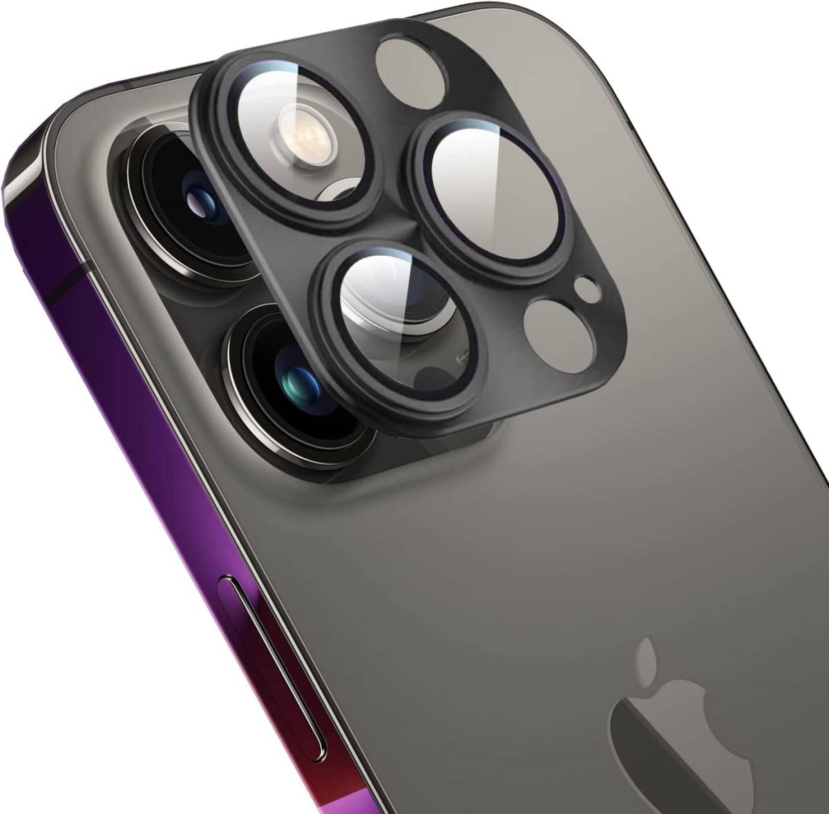iPhone 14 Pro カメラフィルム レンズ保護 フィルム カメラ保護 カバー アルミニウム合金＋強化ガラス製 キズ防止 防塵防滴 3D保護_画像4