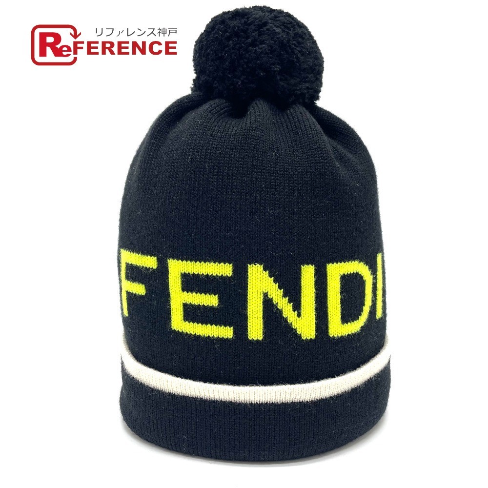 未使用 FENDI フェンディ FXQ056 ロゴ ボンボン付き ニットキャップ