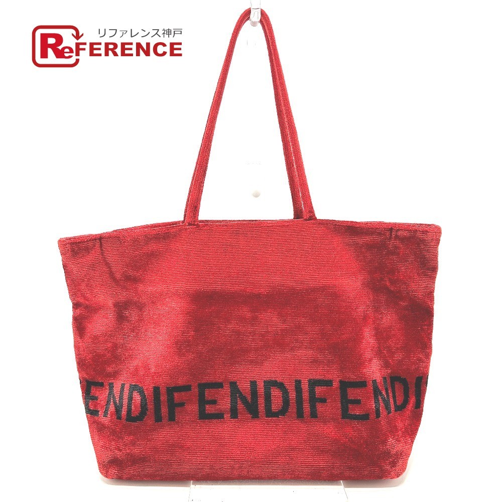 FENDI フェンディ ロゴ カバン トートバッグ ベロア レッド レディース【中古】_画像1