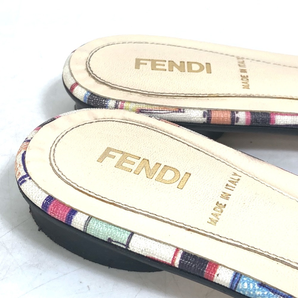 FENDI フェンディ 8X3407 レインボー ズッカ 靴 フラット ペタンコ サンダル キャンバス/レザー マルチカラー レディース【中古】_画像7