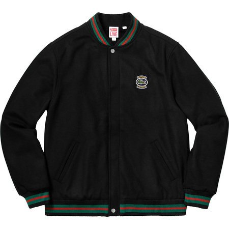 希少★新品本物【黒★Mサイズ】★LACOSTE Wool Varsity Jacket ラコステウールバジティー 正規店購入 シュプリーム 入手困難 Supreme 18S/S_画像1