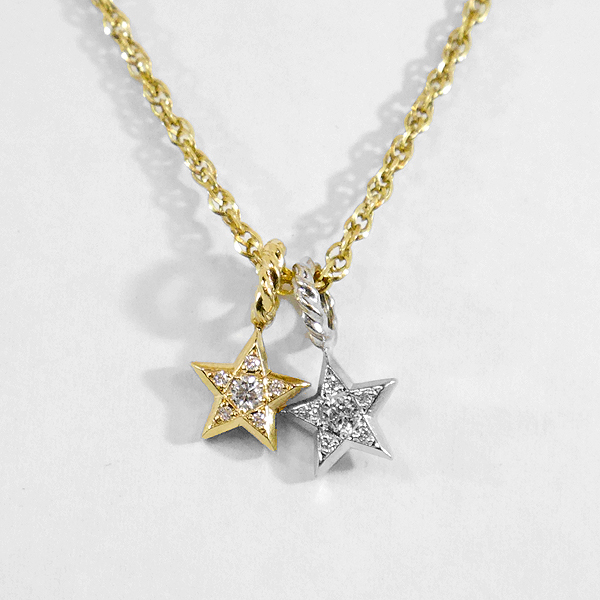 SJX DIAMOND STAR CHARM K18 YG 6ZC0136 diamond pendant necklace tops ta- star Gold jewelry men's lady's 