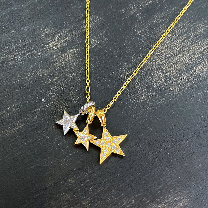 SJX DIAMOND STAR CHARM K18 YG 6ZC0136 diamond pendant necklace tops ta- star Gold jewelry men's lady's 