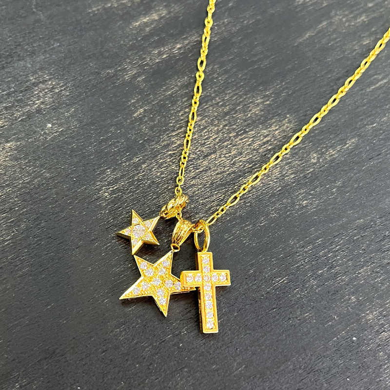 SJX DIAMOND STAR CHARM K18 YG 6ZC0136 diamond pendant necklace tops ta- star Gold jewelry men's lady's 