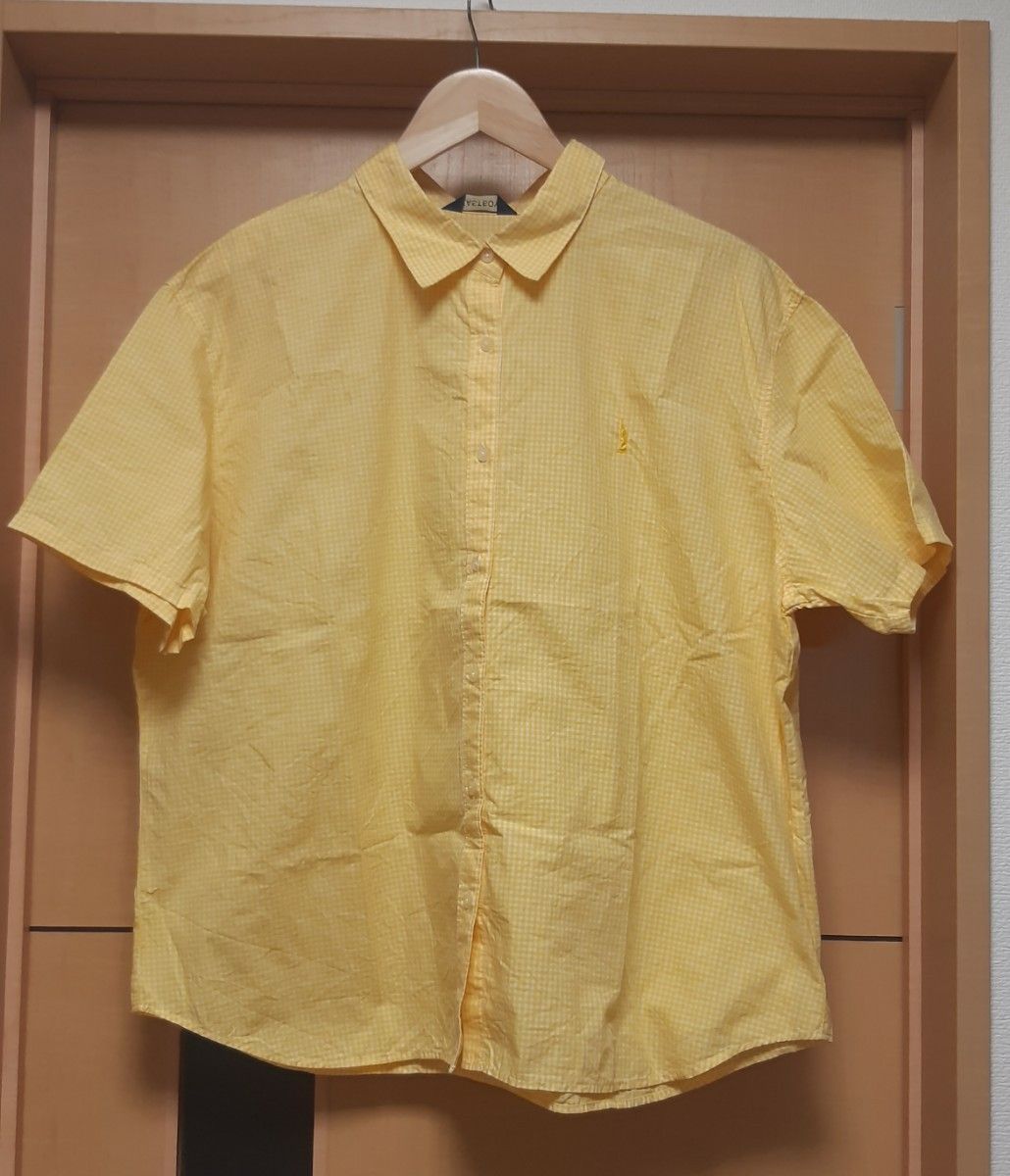 大きいサイズ 半袖チェックシャツ 黄色 イエロー