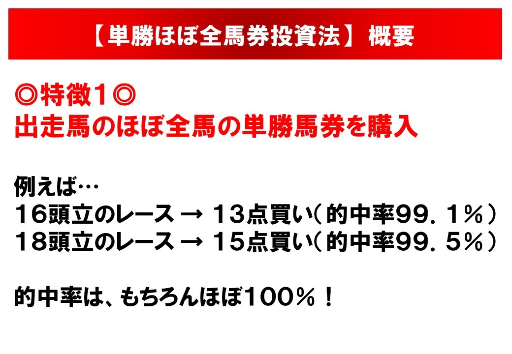 的中率99.1%の「単勝ほぼ全馬券投資法」 ソフト 必勝法 的中率99.1%の「単勝ほぼ全馬券投資法」 ソフト 必勝法