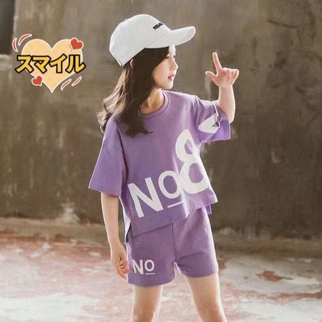  Kids выставить Logo футболка шорты девочка верх и низ в комплекте лиловый 150