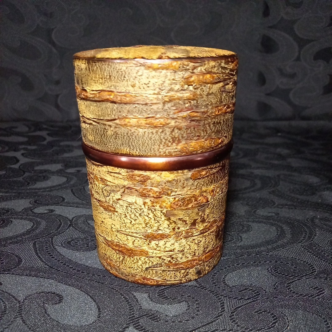 樺細工 桜皮細工 茶筒 在銘 小柳金太郎 作/秋田 角館 伝統工芸品 煎茶