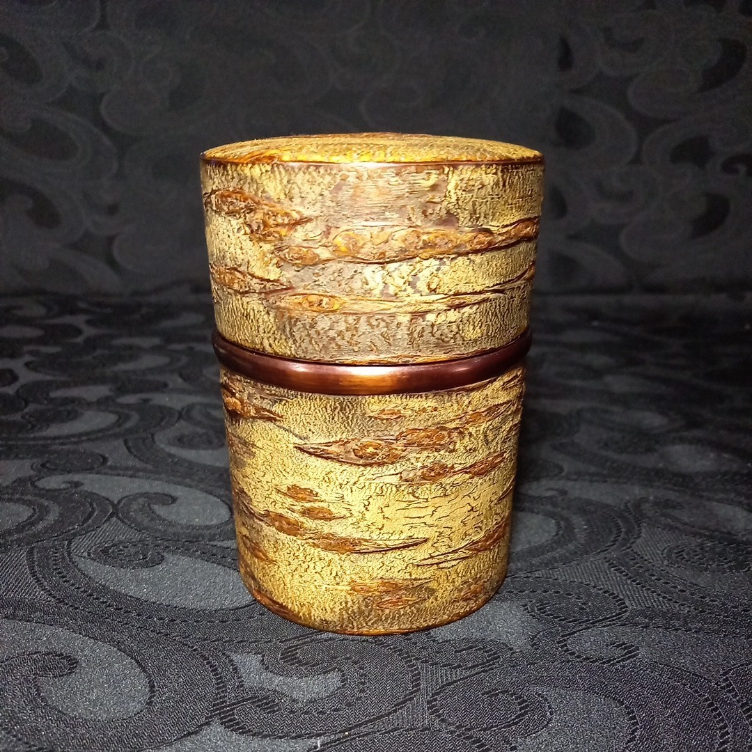 樺細工 桜皮細工 茶筒 在銘 小柳金太郎 作/秋田 角館 伝統工芸品 煎茶