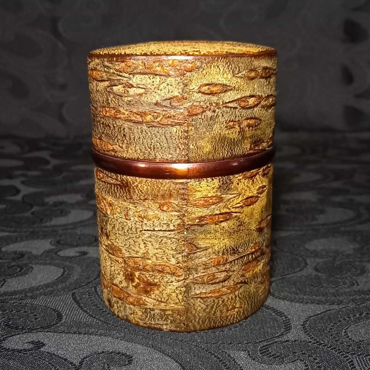 樺細工 桜皮細工 茶筒 在銘 小柳金太郎 作/秋田 角館 伝統工芸品 煎茶