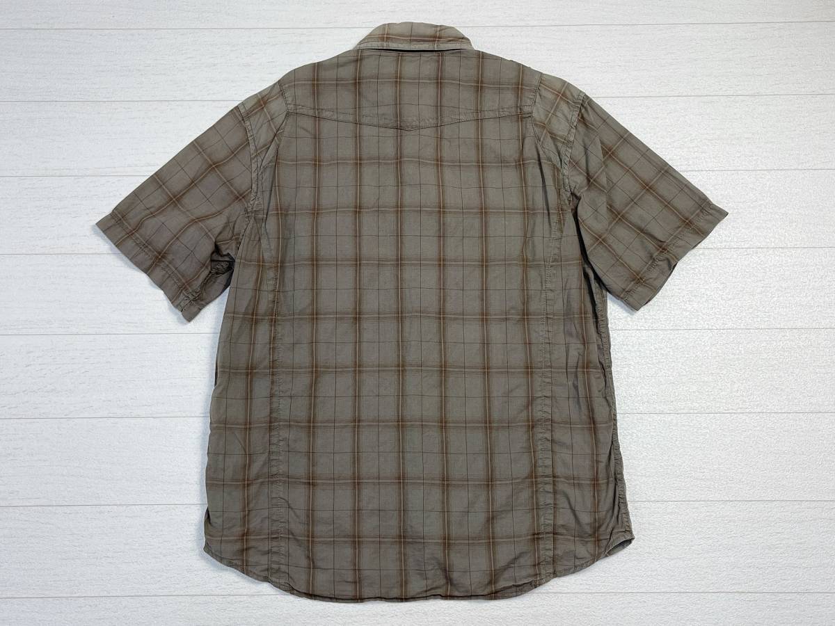 * free shipping * Von Dutch Von Dutch old clothes short sleeves check pattern shirt men's M olive green tops used prompt decision 