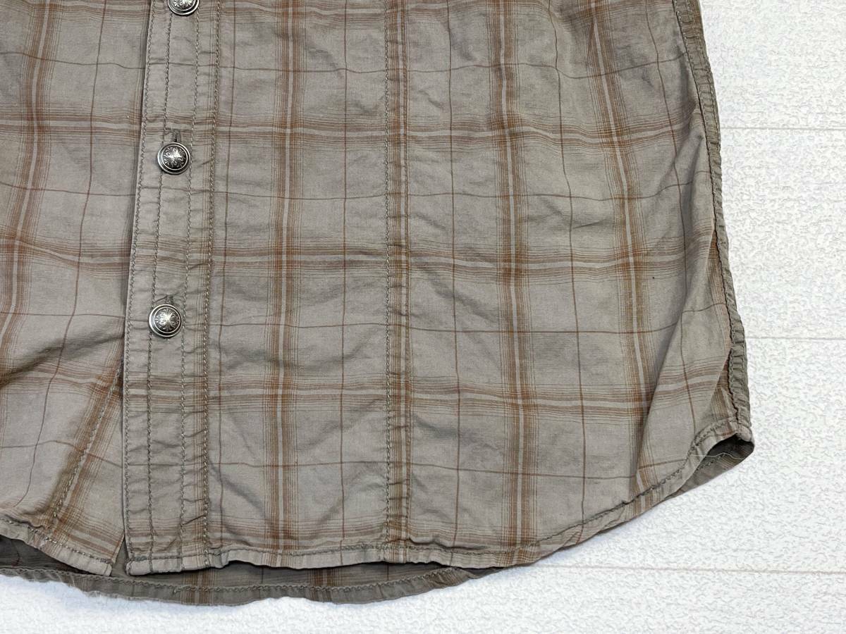 * free shipping * Von Dutch Von Dutch old clothes short sleeves check pattern shirt men's M olive green tops used prompt decision 