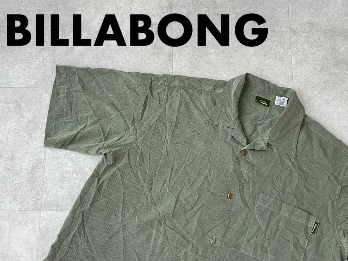 ☆送料無料☆ BILLABONG ビラボン USA直輸入 古着 半袖 開襟 ボックス ポリエステル シャツ メンズ L グリーン トップス 中古 即決の画像1