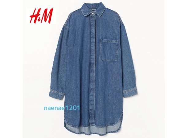 H&M エイチアンドエム デニムシャツワンピース ロングシャツ 未使用品 メンズ_画像1