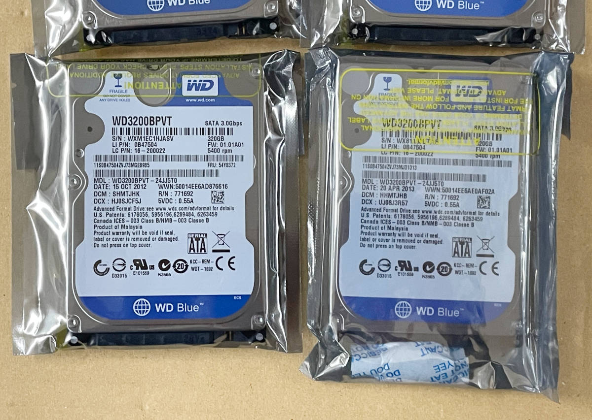 1円スタート WESTERN DIGITAL WD Blue 2.5内蔵HDD 320GB 4台セット WD3200BPVT SATA 5400rpm 8M 　未開封_画像3