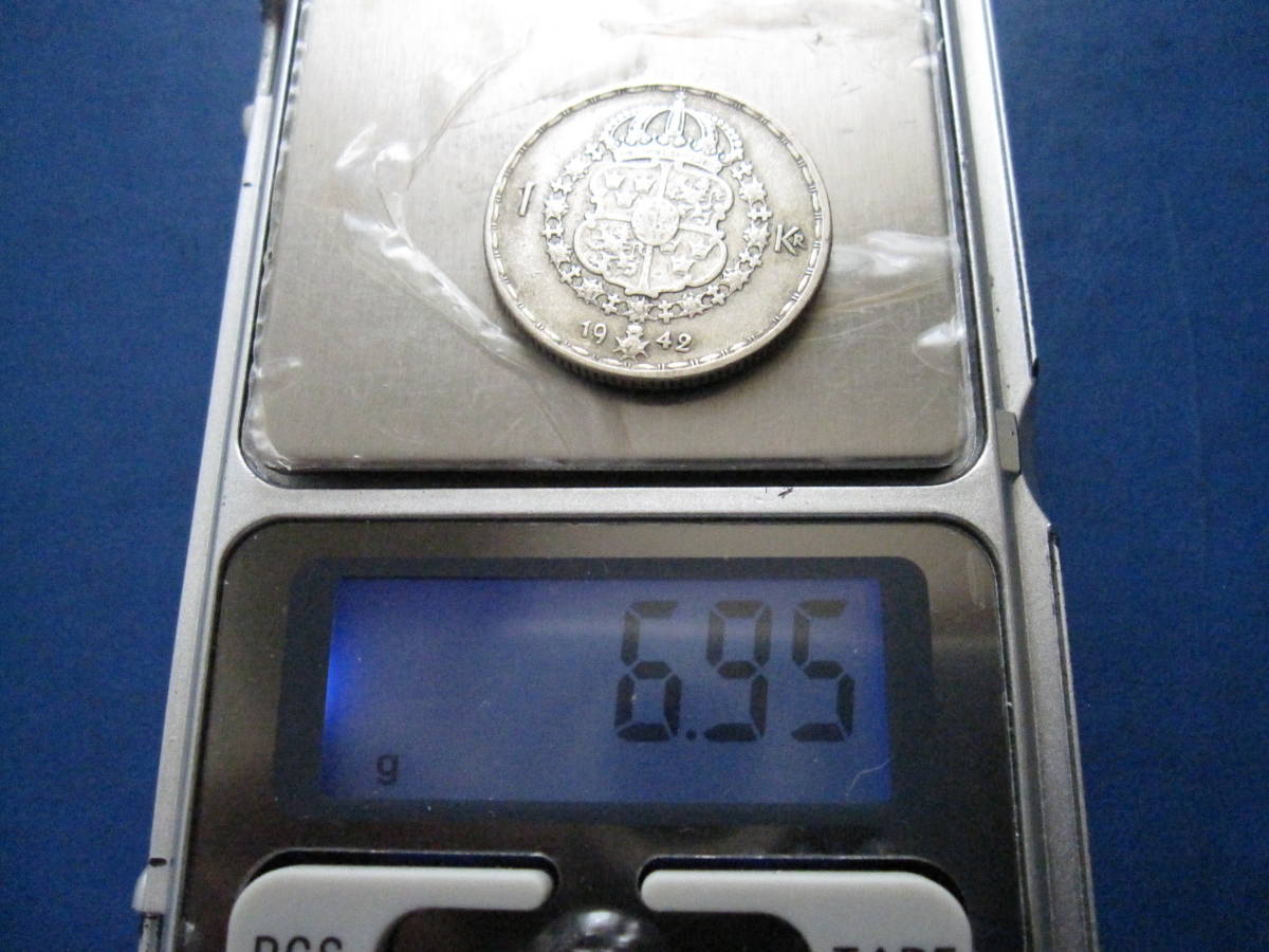 ☆外国コイン【1942年スウェーデン1クローナ銀貨：Silver700、実測値 直径約25ｍｍ/約7ｇ】銀貨 M829☆の画像5