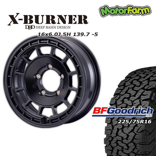 X-BURNER マットブラック 16×6.0J/5H -5 グッドリッチ All-Terrain T/A