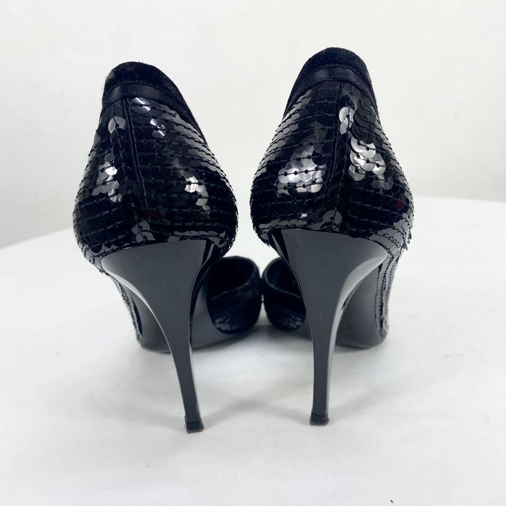 美品　GUCCI グッチ　レディース ブラック　スパンコール　ヒールシューズ　パンプス　靴　8.5 25.5cm_画像3