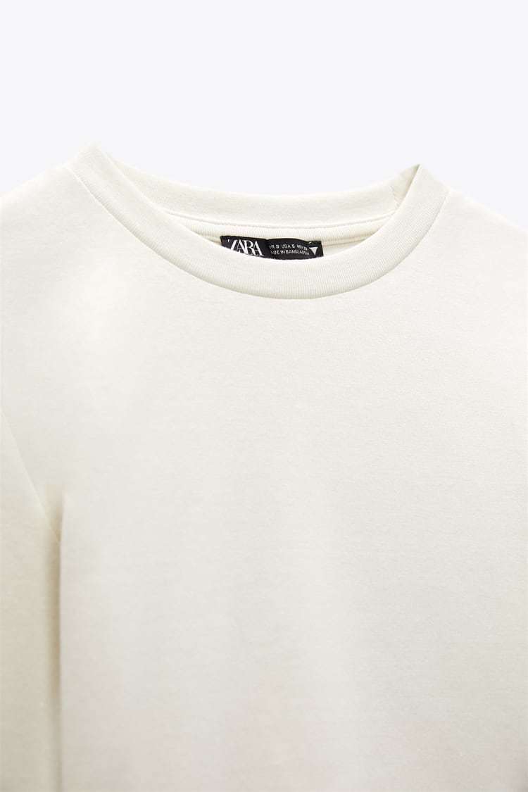 クロップド丈Tシャツ 長袖ラウンドネックTシャツ ZARA ホワイト S ザラ 美品_画像3