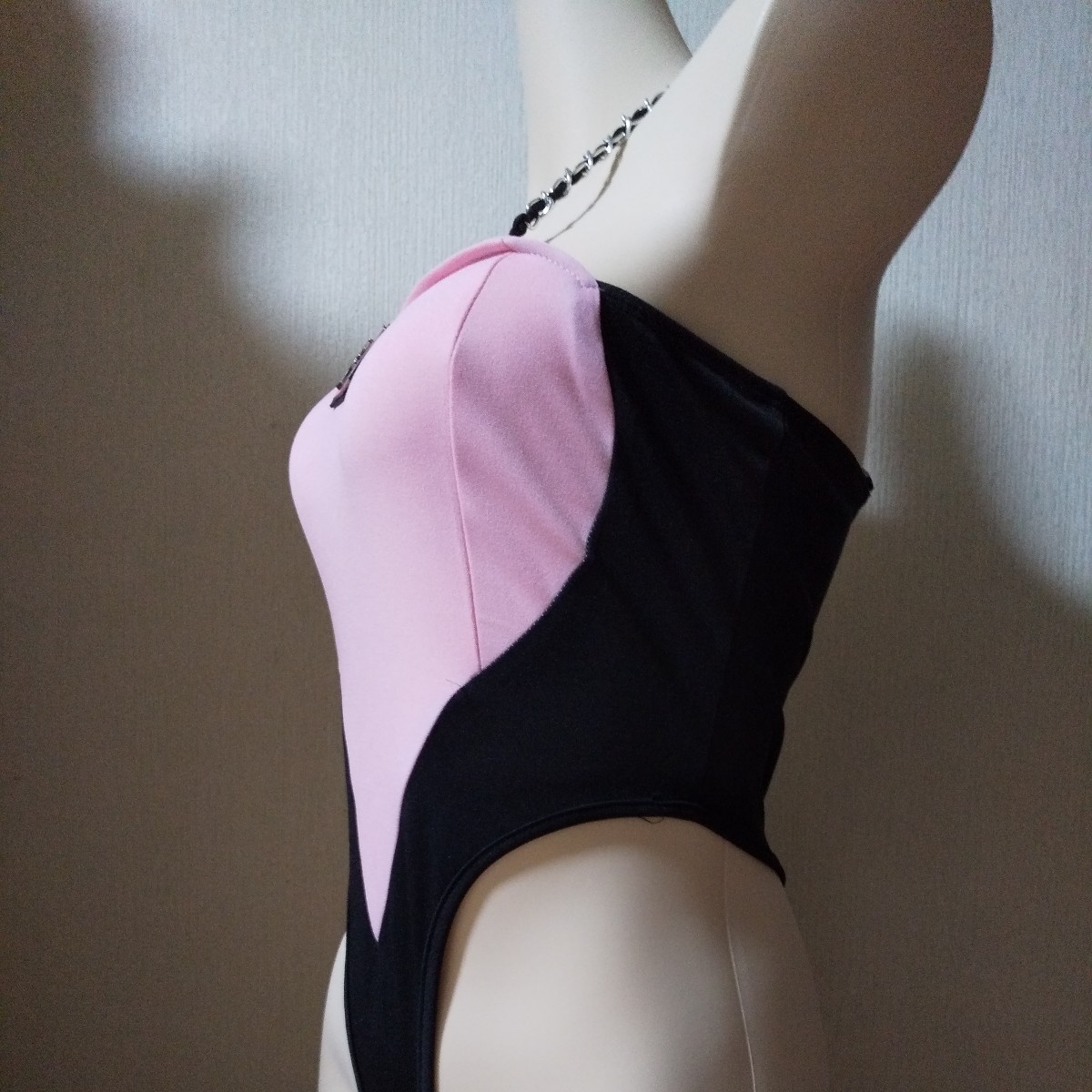  body suit S inscription real quality S-M size Heart pink T-back high leg 