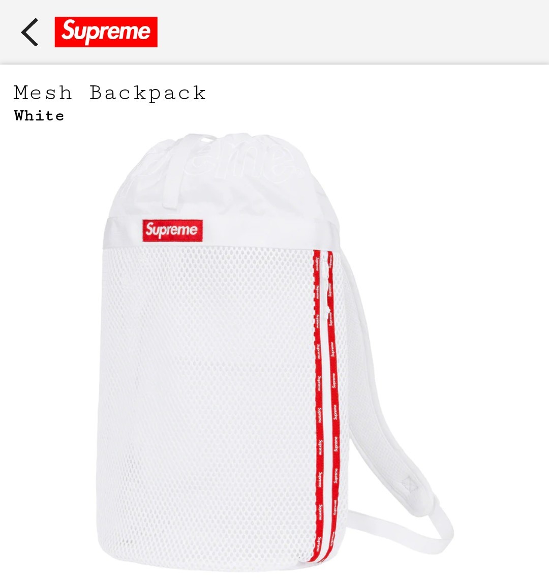 新品 未使用 supreme mesh backpack White バックパック 白｜PayPayフリマ