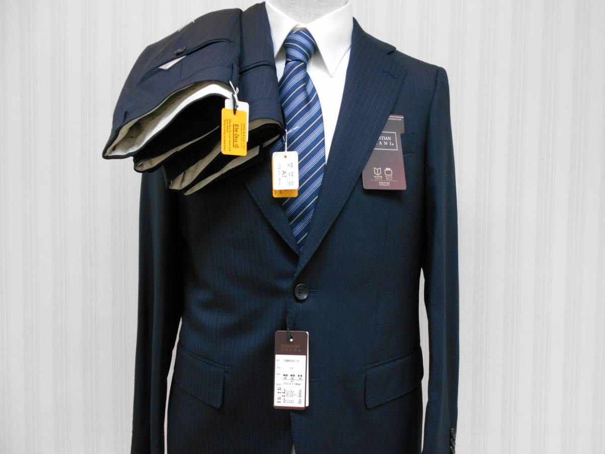 A7 新品秋冬☆CHRISTIAN ORANI☆濃紺Stripe☆ツーパンツStandard Suit ! 高級スーツ YCBK81031-13