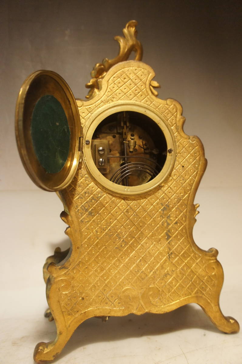 フランス製 　H＆H　１８８０年後期　オールドセーブル磁器ブロンズ装飾 琺瑯文字盤置き時計 　振り子式　手巻き可動品_画像7