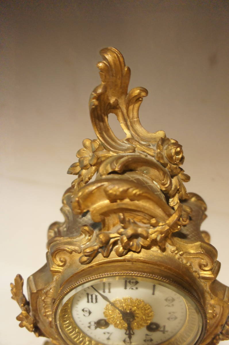フランス製 　H＆H　１８８０年後期　オールドセーブル磁器ブロンズ装飾 琺瑯文字盤置き時計 　振り子式　手巻き可動品_画像6
