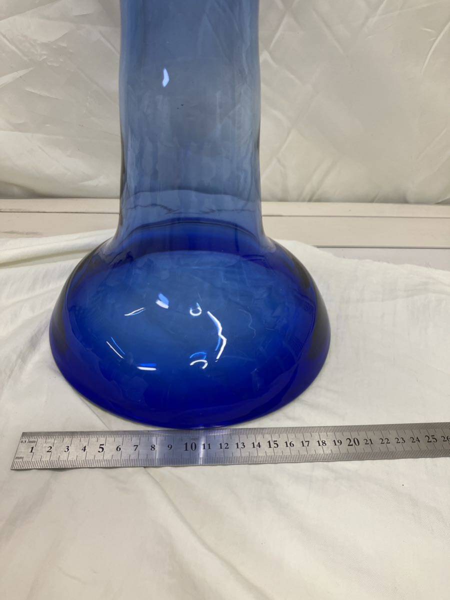 Z140 特大　オイルランプ　置きランタン　色ガラス　水色　フリル硝子　未使用品　大きな硝子ランプ　68cm 5a_画像2