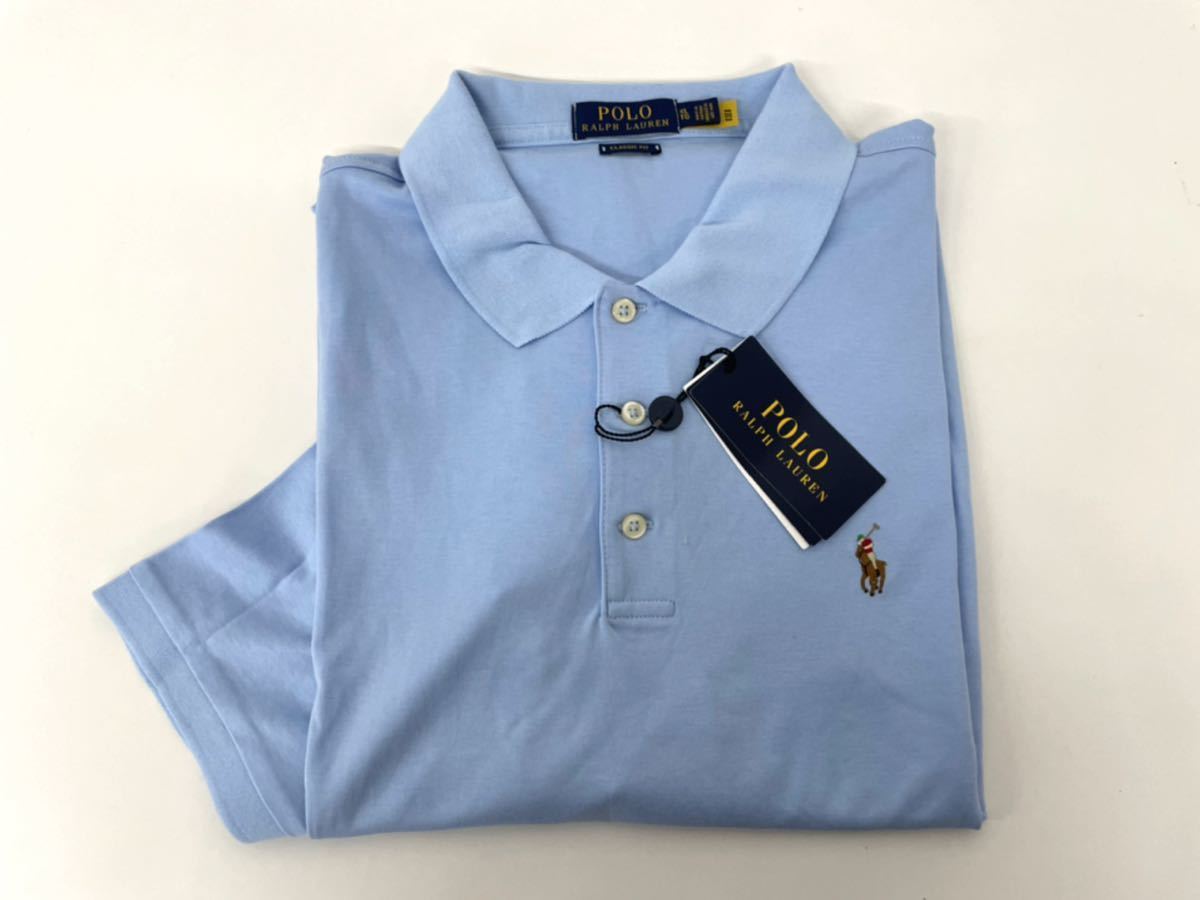 新品■POLO ラルフローレン メンズ 半袖シャツ L ブルー 襟付き ポロシャツ クラシックフィット 大きいサイズ_画像1