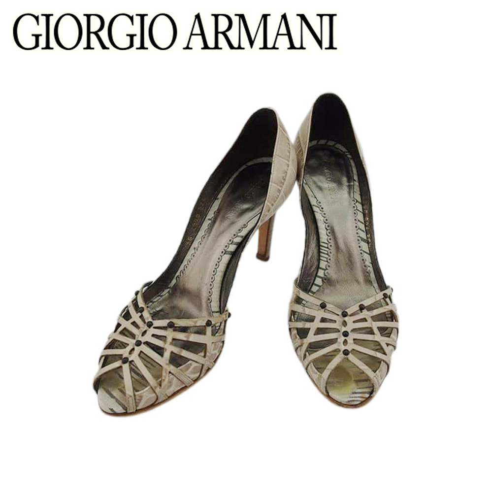 ジョルジオ アルマーニ パンプス シューズ 靴 レディース ♯35ハーフ オープントゥ クロコ調 GIORGIO ARMANI 中古