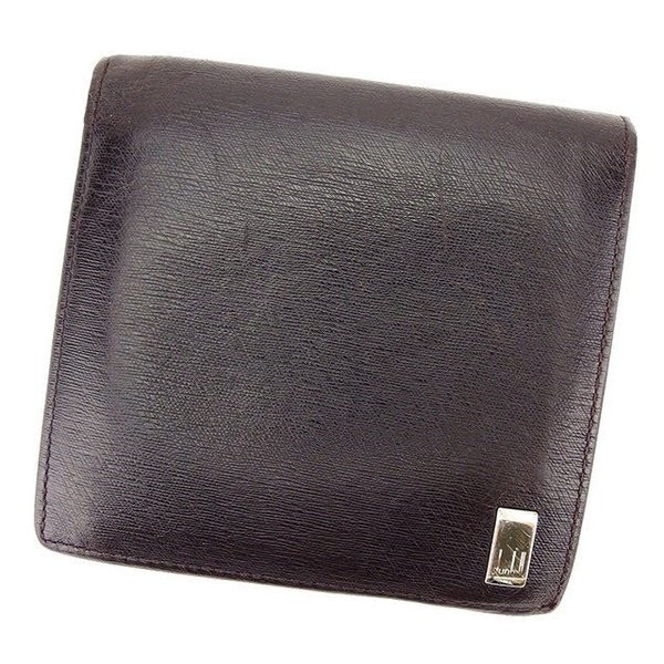 品質が完璧 二つ折り ダンヒル 札入れ 中古 ダークブラウン×シルバー ロゴプレート レディース 財布