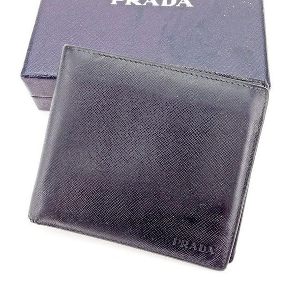 プラダ 二つ折り財布 財布 レディース ロゴ ブラック系 中古_画像1