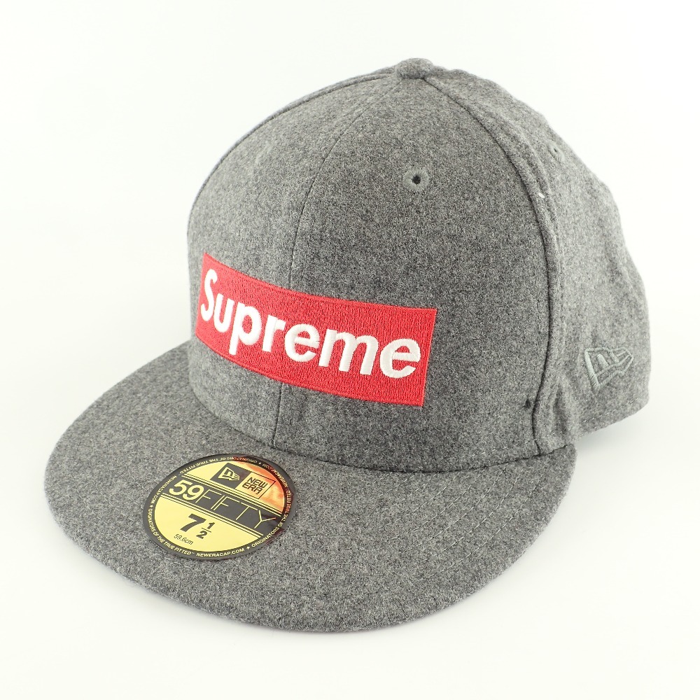 美品 Supreme x NEW ERA x Loro Piana G01052111 ボックスロゴ カシミヤ混ウール キャップ 帽子 7 1/2 59.6cm グレー メンズ 2