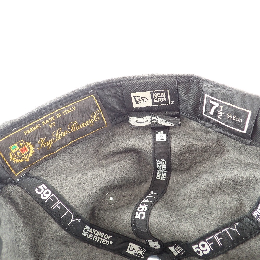 美品 Supreme x NEW ERA x Loro Piana G01052111 ボックスロゴ カシミヤ混ウール キャップ 帽子 7 1/2 59.6cm グレー メンズ 9