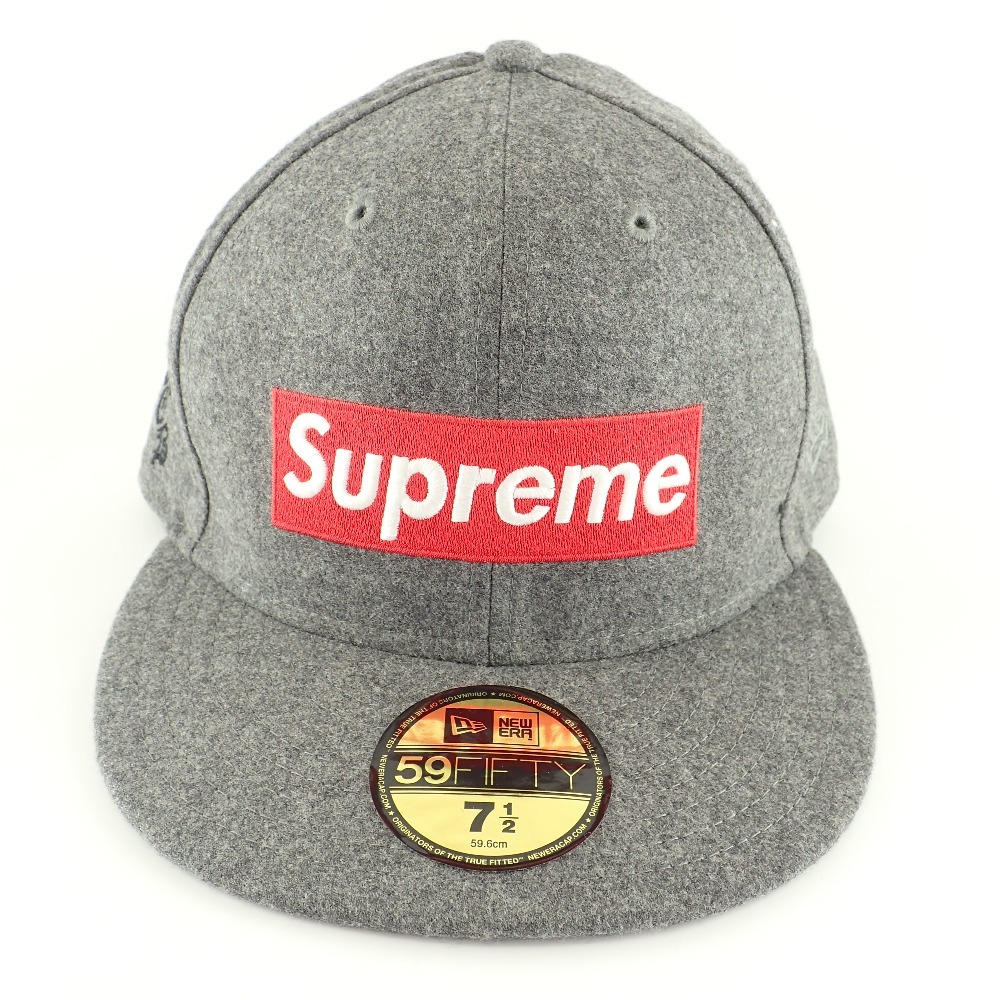 美品 Supreme x NEW ERA x Loro Piana G01052111 ボックスロゴ カシミヤ混ウール キャップ 帽子 7 1/2 59.6cm グレー メンズ 3