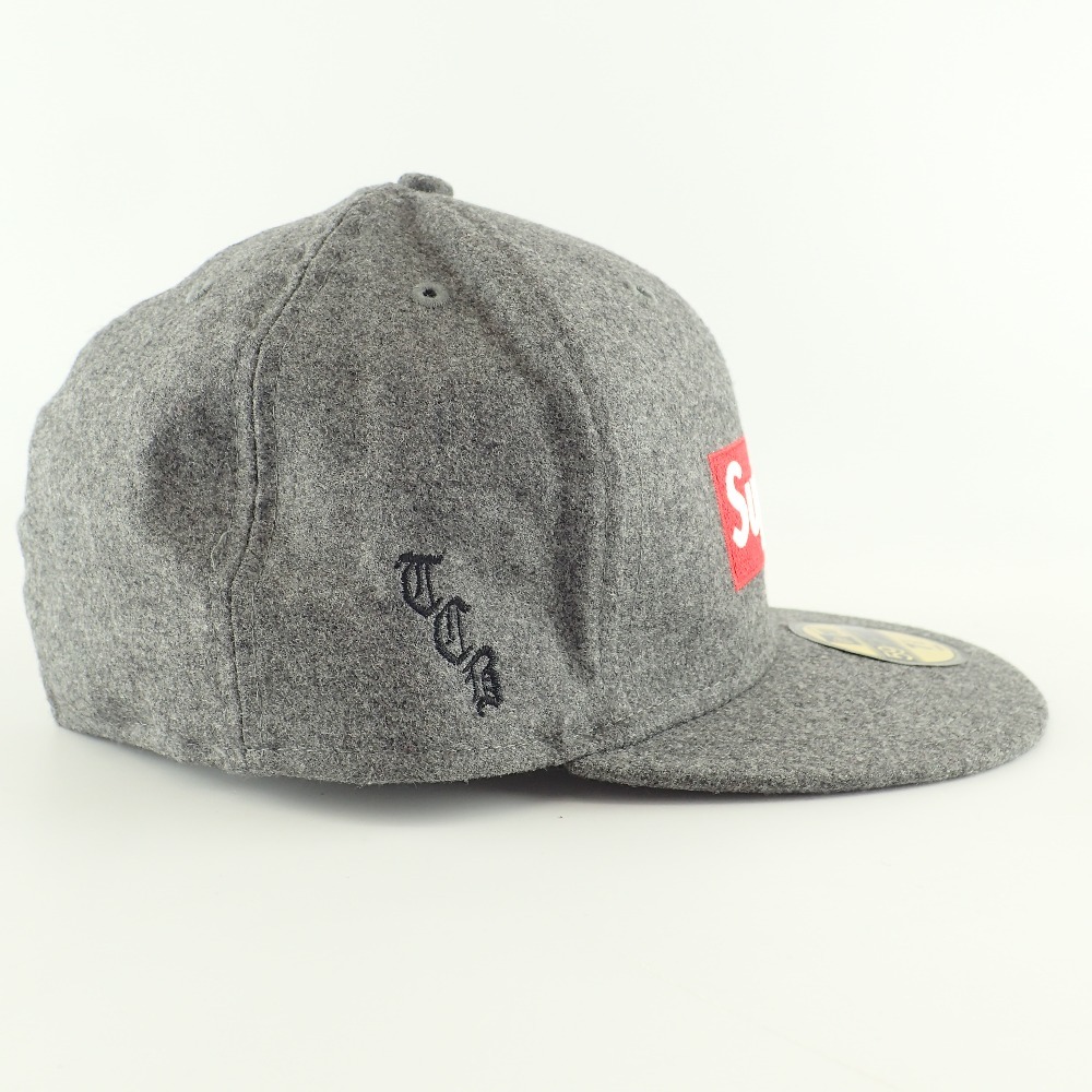 美品 Supreme x NEW ERA x Loro Piana G01052111 ボックスロゴ カシミヤ混ウール キャップ 帽子 7 1/2 59.6cm グレー メンズ 6